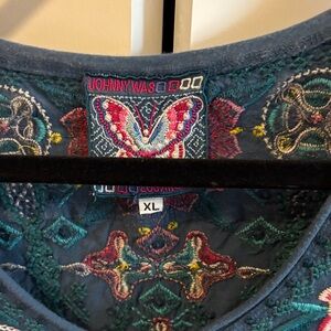 Johnny Was Blue Embroidered Blouse